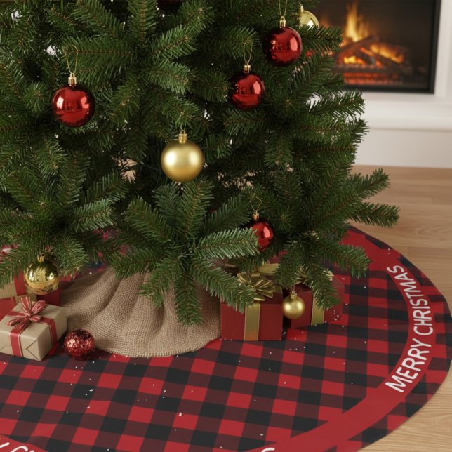 God jul Red & Black Buffalo Play Anpassningsbar Julgransmatta Borstad Polyester (Skapare uppladdad)