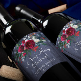 God jul red blommigt marin ladugård namn vinflaska etikett