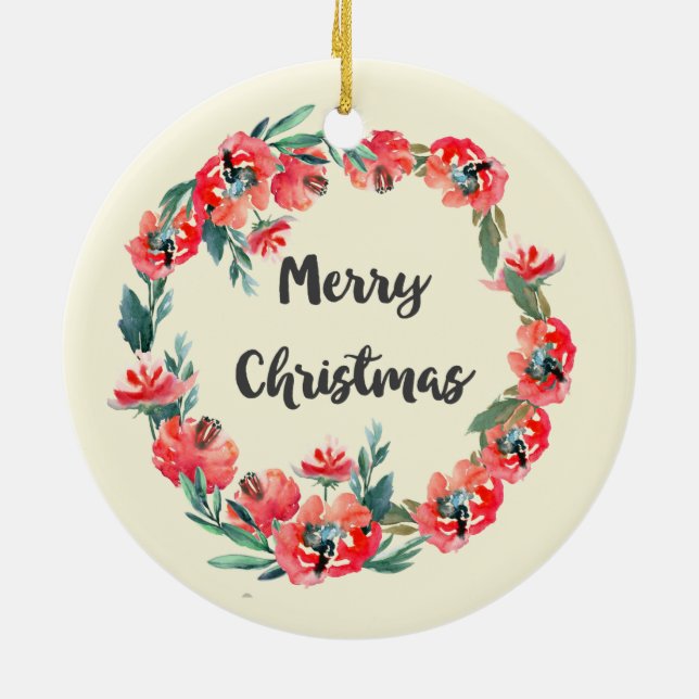 God jul Red Blommigt Vattenfärgning Utandning Julgransprydnad Keramik (Baksidan)