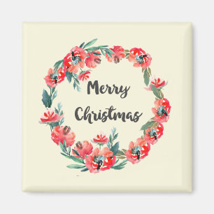 God jul Red Blommigt Vattenfärgning Utandning Magnet