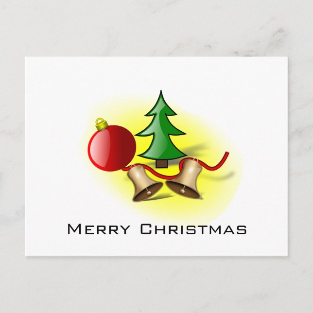 God jul Red Boll, Klockor och Träd Helg Vykort (Framsida)