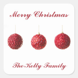 God jul Red Bollar dekoration med text Fyrkantigt Klistermärke