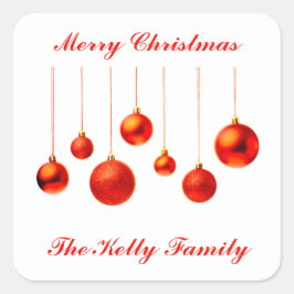 God jul Red Bollar dekoration med text Fyrkantigt Klistermärke