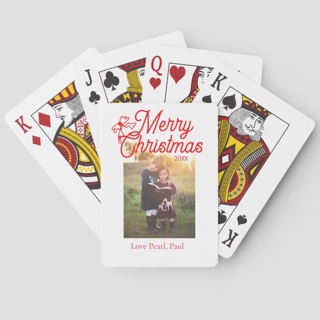 God jul Red bow children foto modern elegant Casinokort (Baksidan)
