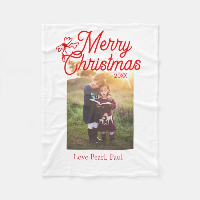 God jul Red bow children foto modern elegant Fleecefilt (Framsidan)