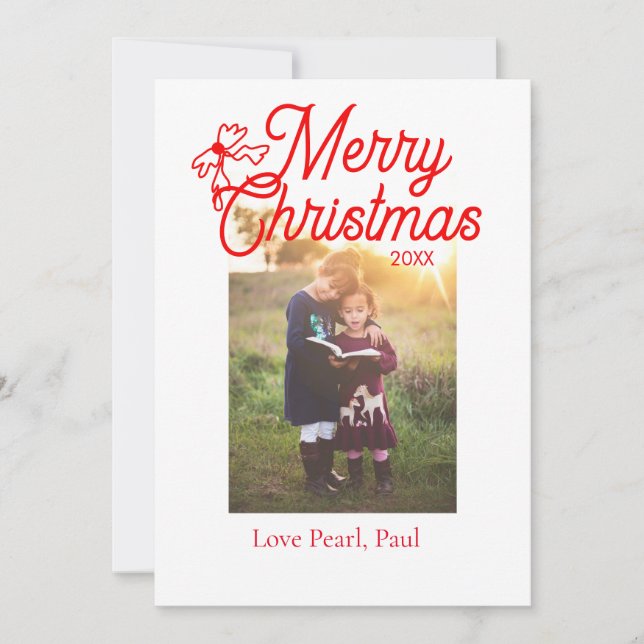 God jul Red bow children foto modern elegant Inbjudningar (Framsida)