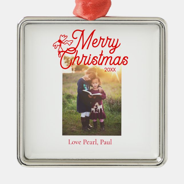 God jul Red bow children foto modern elegant Julgransprydnad Metall (Framsidan)