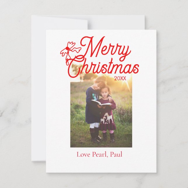 God jul Red bow children foto modern elegant Julkort (Framsida)