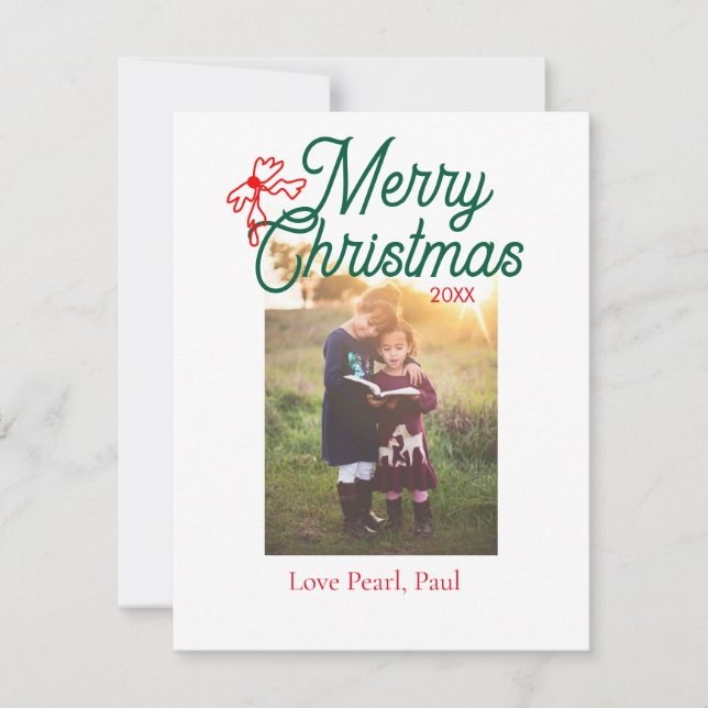 God jul Red bow children foto modern elegant Julkort (Framsida)
