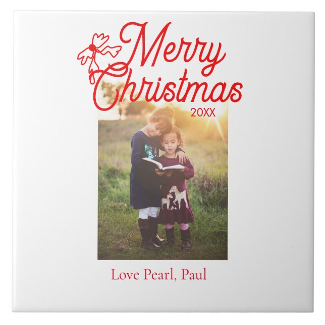 God jul Red bow children foto modern elegant Kakelplatta (Framsidan)
