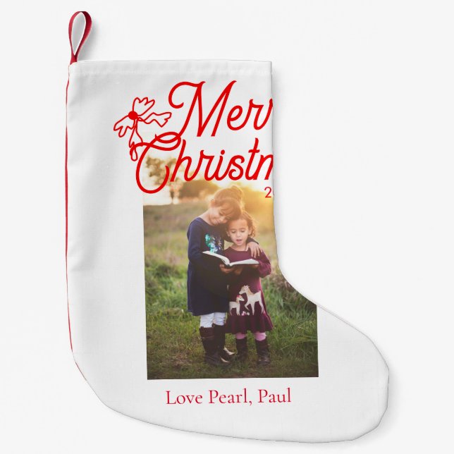 God jul Red bow children foto modern elegant Liten Julstrumpa (Framsidan)