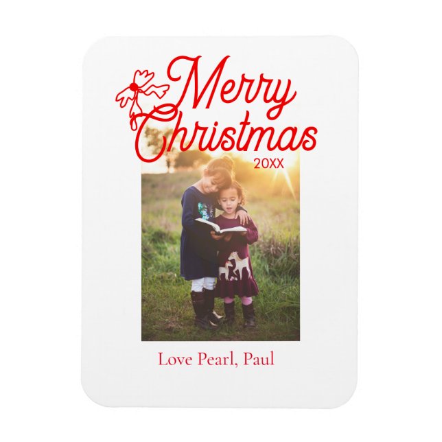 God jul Red bow children foto modern elegant Magnet (Vertikal)