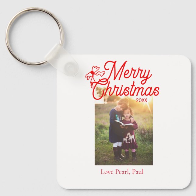 God jul Red bow children foto modern elegant Nyckelring (Framsida)