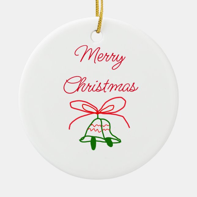 God jul Red bow grönt jingle klockor snyggt Julgransprydnad Keramik (Framsidan)