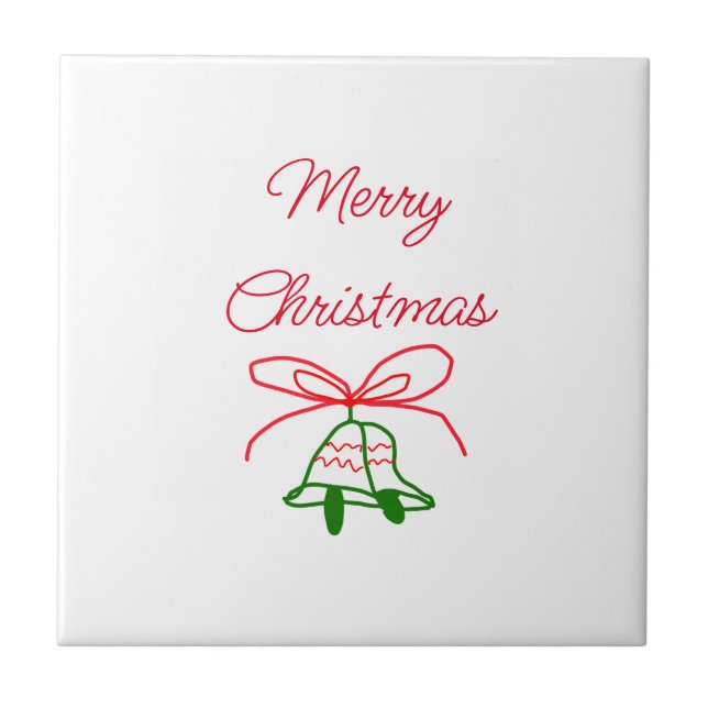 God jul Red bow grönt jingle klockor snyggt Kakelplatta (Framsidan)