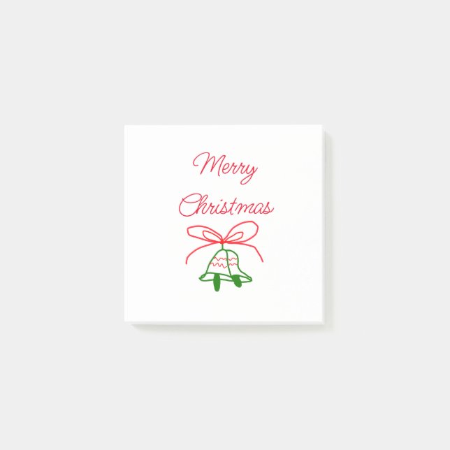 God jul Red bow grönt jingle klockor snyggt Post-it Block (Framsida)