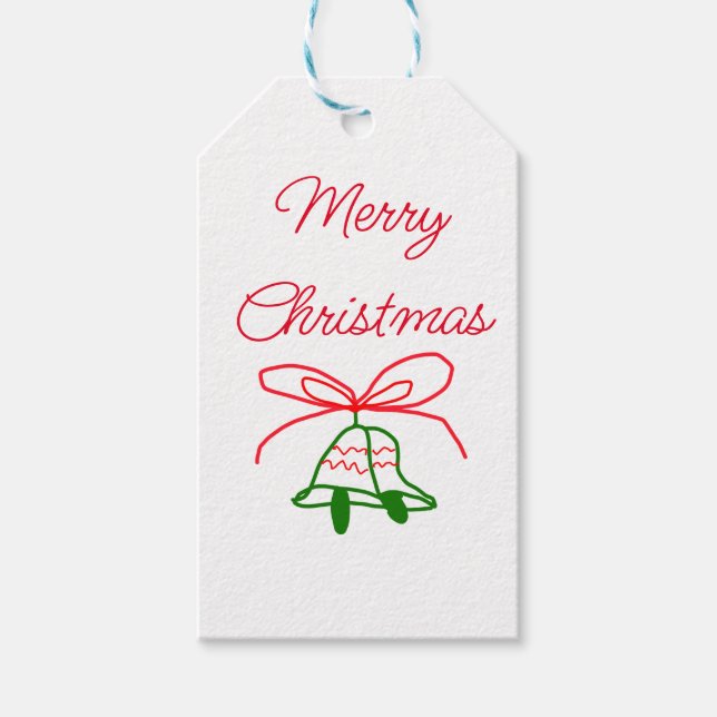 God jul Red bow grönt jingle klockor snyggt Presentetikett (Framsidan)