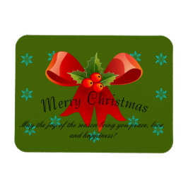 God jul Red Bow Holly och Snöflingor Magnet