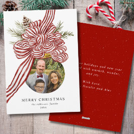 God jul Red Bow Ornament Family Photo Julkort
