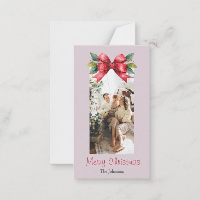God jul Red Bow Personlig Photo Card Anteckningskort (Framsida)