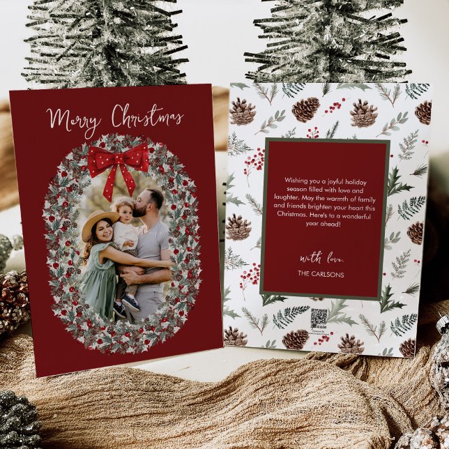 God jul Red Bow Photo Helgdag Card Julkort (Skapare uppladdad)