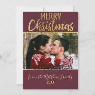 God jul Red Burgundy Guld Typography Photo Julkort