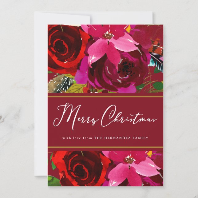 God jul Red Calligraphy Blommigt Helgdag Julkort (Framsida)