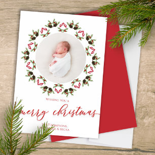 God jul Red Calligraphy One Photo Julkort