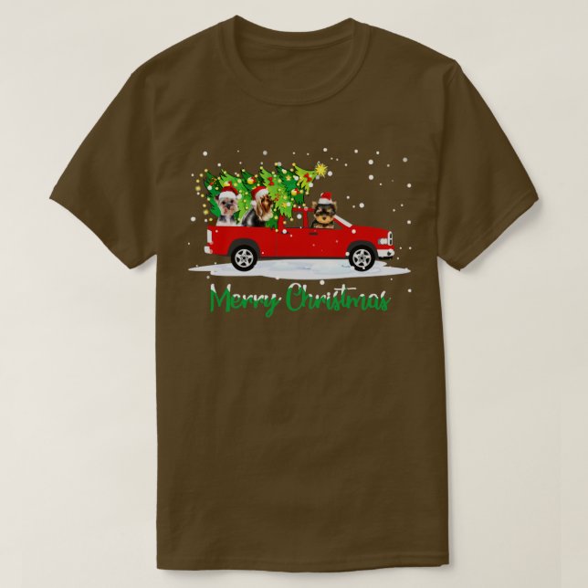 God jul Red Car Lastbil Julgran Funny T Shirt (Design framsida)