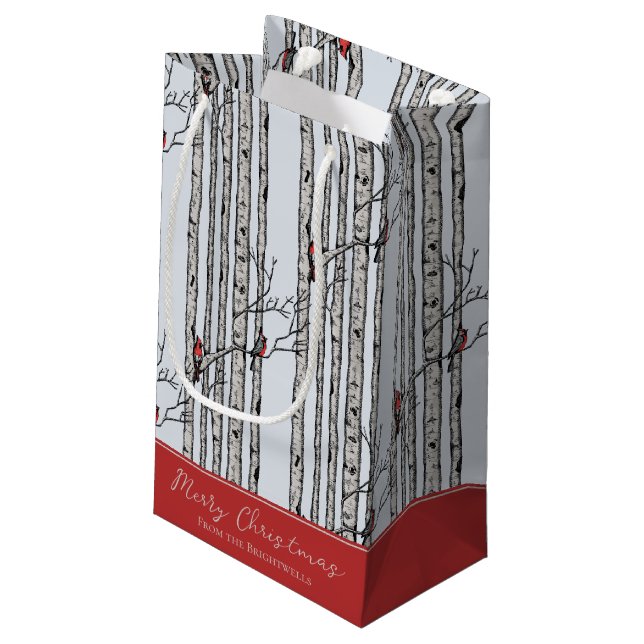 God jul Red Cardinal Bird & Birch Träd (Baksidan Vinklad)