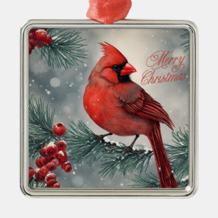God jul Red Cardinal och Berries Julgransprydnad Metall