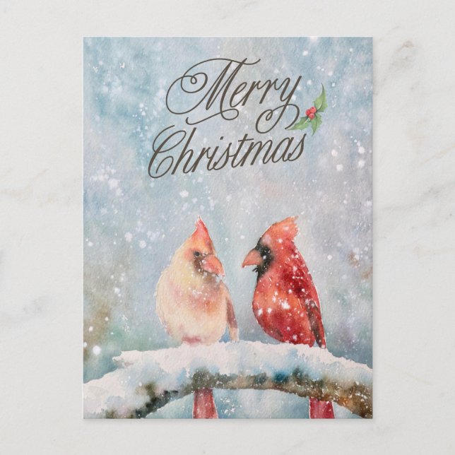 God jul Red Cardinals i Snö Helg Vykort (Framsida)
