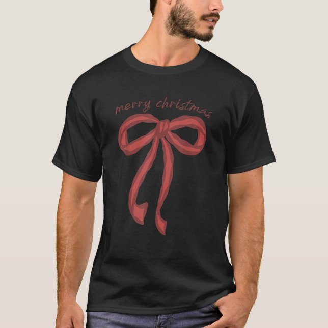 God jul Red Coquette Bow Merry and Bright T Shirt (Framsida)