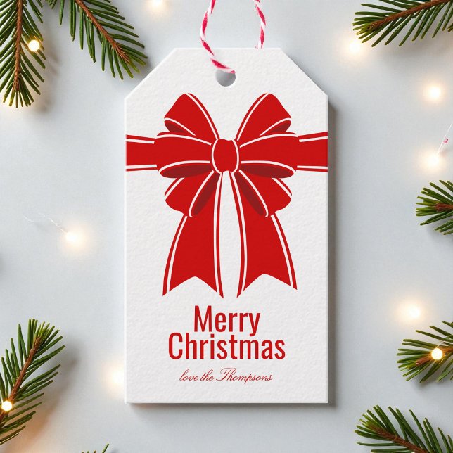 God jul Red Coquette Bow Personlig Namn Presentetikett (Skapare uppladdad)