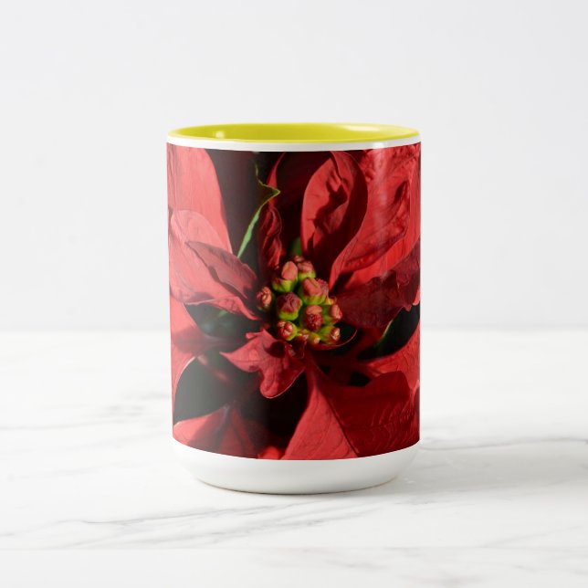 God jul Red Curly Poinsettia Två-Tonad Mugg (Center)