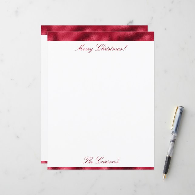 God jul Red Elegant Metallic Stationary (Fram/Back In Situ)