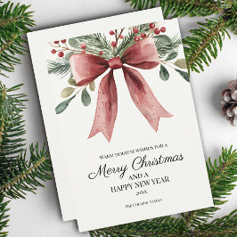 God jul Red Elegant Watercolor Bow Julkort