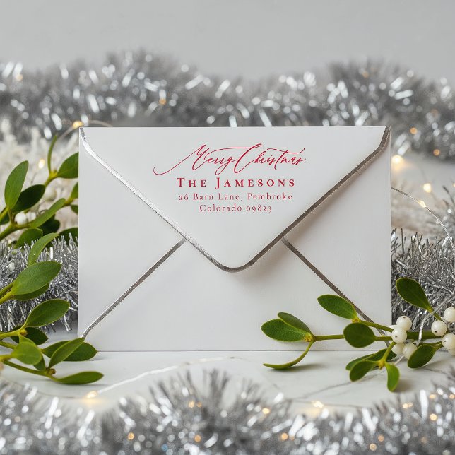 GOD JUL Red Family Namn Returadress Självfärgande Stämpel (Skapare uppladdad)