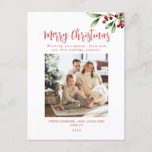 God jul Red Family Photo Helgdag Card Helg Vykort