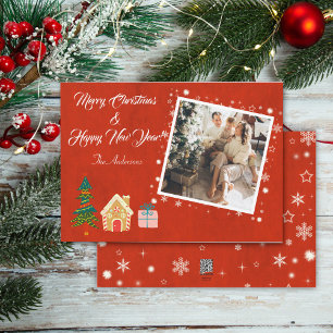 God jul Red Family Photo Julkort