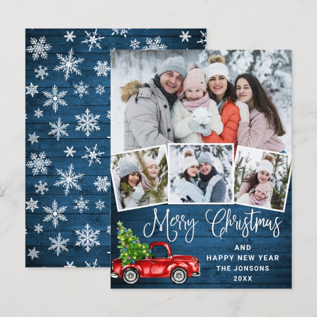 God jul Red Farm Lastbil 4-fotokort Vykort (Fram/baksida)