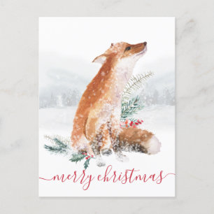 God jul Red Fox Winter Woodland Helgdag Vykort