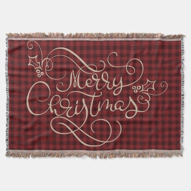 God jul Red Gingham Script Typography Filt (Framsidan)