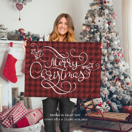 God jul Red Gingham Script Typography Fleecefilt