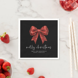 God jul Red Glitter Coquette Bow Black Pappersservett