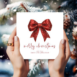 God jul Red Glitter Coquette Bow White Inbjudningar