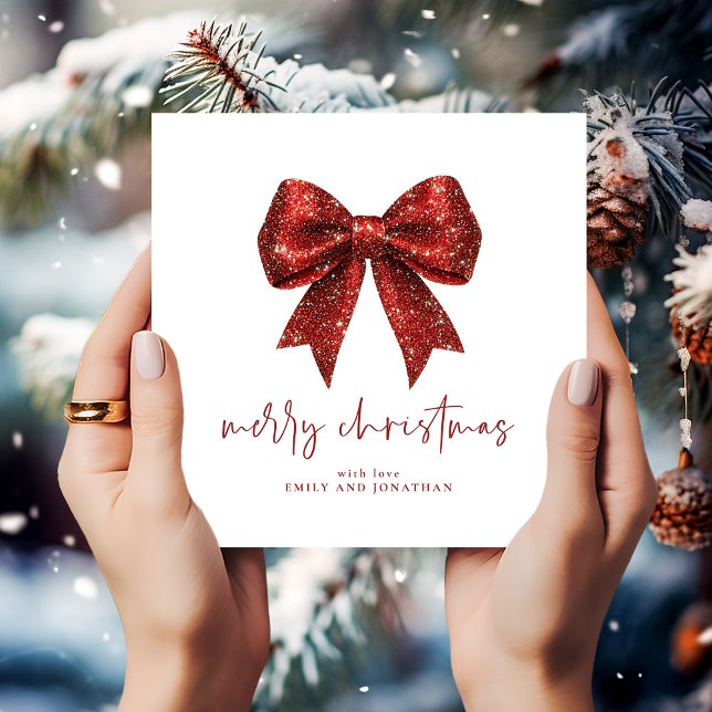 God jul Red Glitter Coquette Bow White Inbjudningar (Skapare uppladdad)