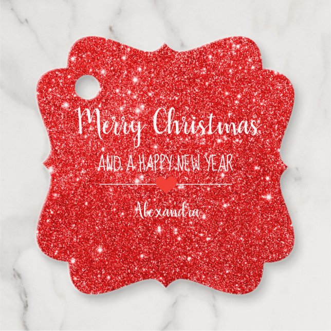God jul red glitter elegant namn gåvor etiketter (Framsida)