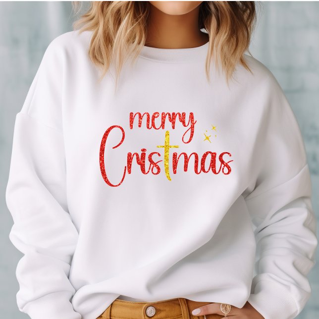 God jul Red Glitter Guld Christian Kor T Shirt (Skapare uppladdad)