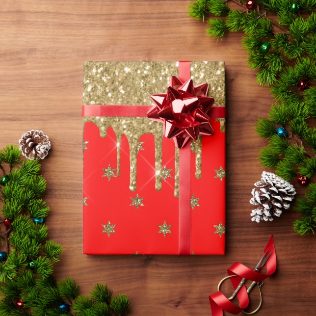 God jul-red glitter presentpapper (Julgåva)
